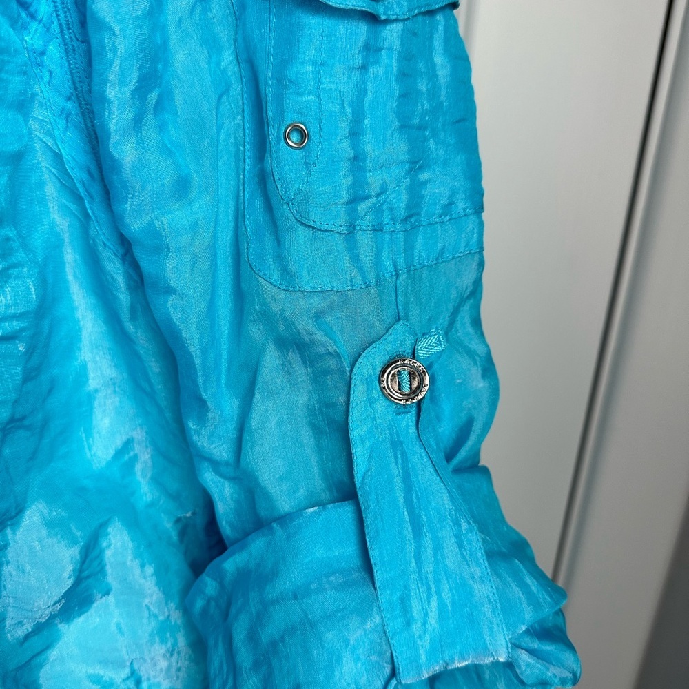 RALPH LAUREN BLACK LABEL Woman’s Turquoise Silkblend Utility Jacket RARE Sz M - Picture 5 of 13